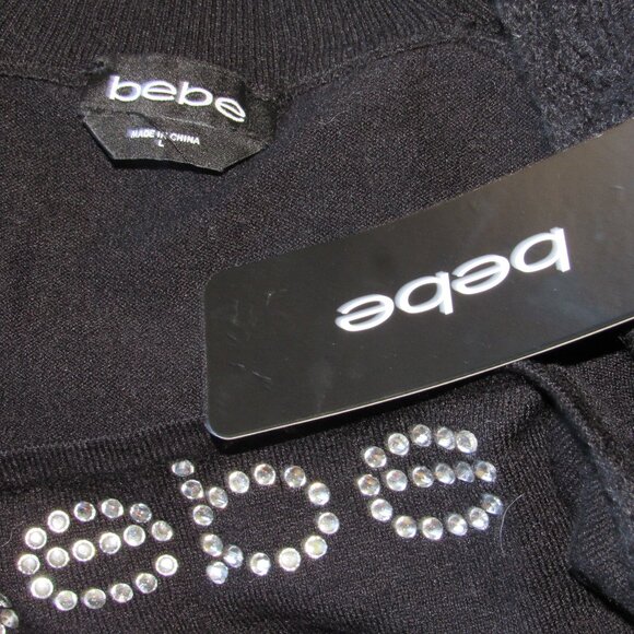 NWT Bebe Sweater Top Choker Cutout Embellished Rhinestone Logo Y2K sz Large - Picture 4 of 5